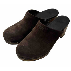 UGG Abbie 5772 Womens Size US 7 Suede Mule Shoes Leather Heel Brown Taupe